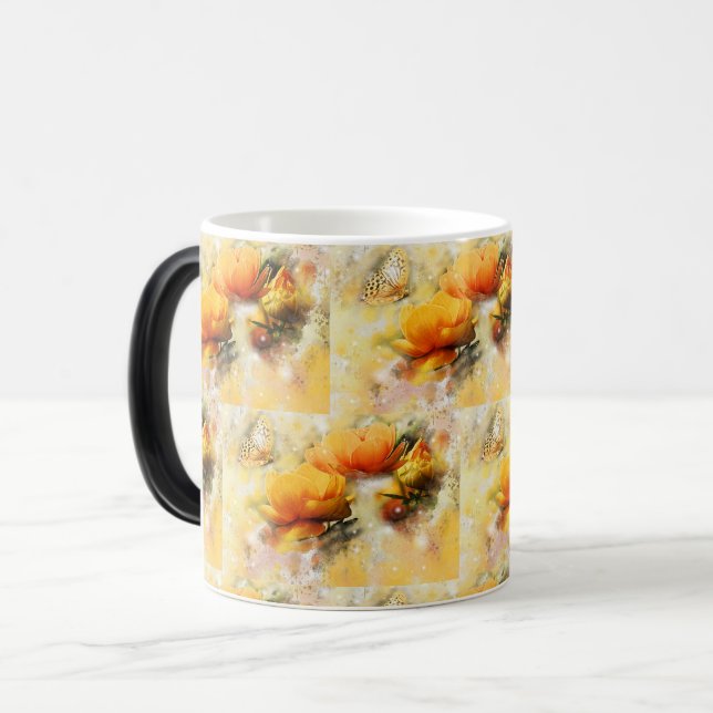 Taza Mágica Flor acuarela y arte de mariposa (Anverso izquierdo)