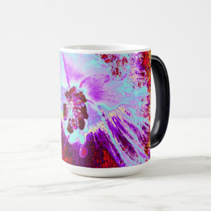 Taza Mágica Flor de Hibisco Tropical Abstracta Acuática y Púrp
