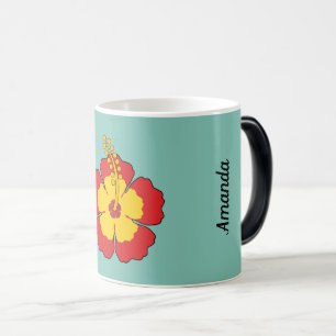 Taza Mágica Flor tropical hibiscus roja   Añadir su nombre