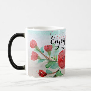 Taza Mágica Flora Roja Con Turquesa