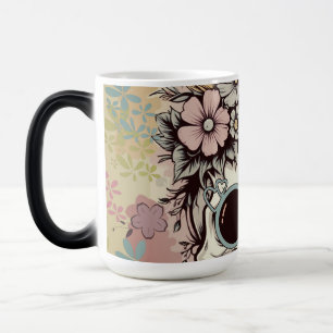 Taza Mágica Floral Skull "Stay Groovy" Personalizable retro de
