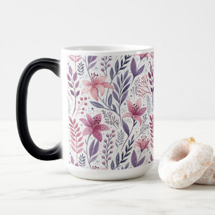 Taza Mágica Floral Watercolor Lilies Pink Violet