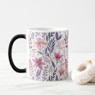 Taza Mágica Floral Watercolor Lilies Pink Violet