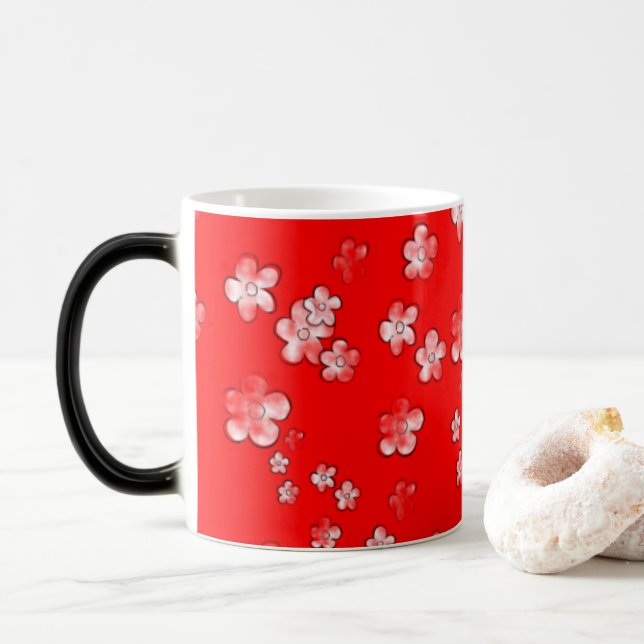 Taza Mágica Flores alegres juguetonas - Rojo - Café encantador (Con donut)