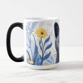Taza Mágica Flores amarillas de gato azul ruso