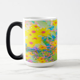 Taza Mágica Flores amarillas y rojas bonito con azul turquesa