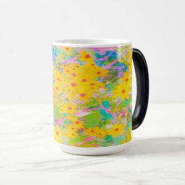 Taza Mágica Flores amarillas y rojas bonito con azul turquesa