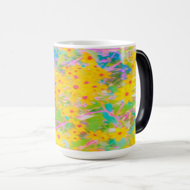 Taza Mágica Flores amarillas y rojas bonito con azul turquesa (Anverso derecho)