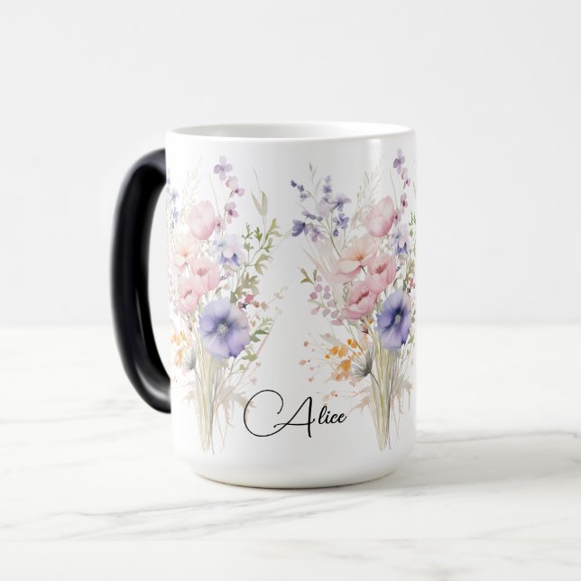 Taza Mágica Flores silvestres bouquette Nombre mujer pastel pa (Anverso izquierdo)