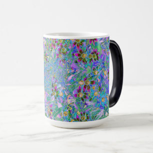Taza Mágica Flores silvestres retro púrpura, verde y azul sobr