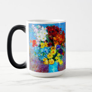 Taza Mágica Flores Van Gogh en una maleta azul