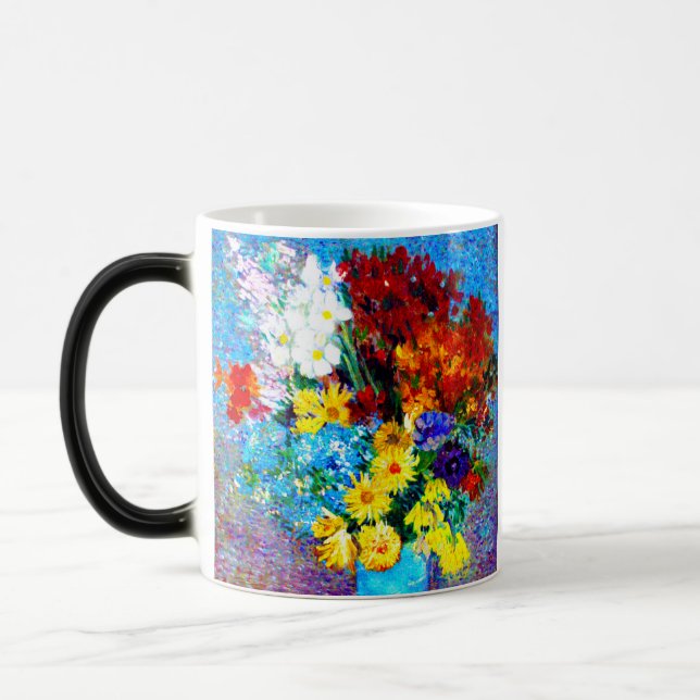 Taza Mágica Flores Van Gogh en una maleta azul (Izquierda)