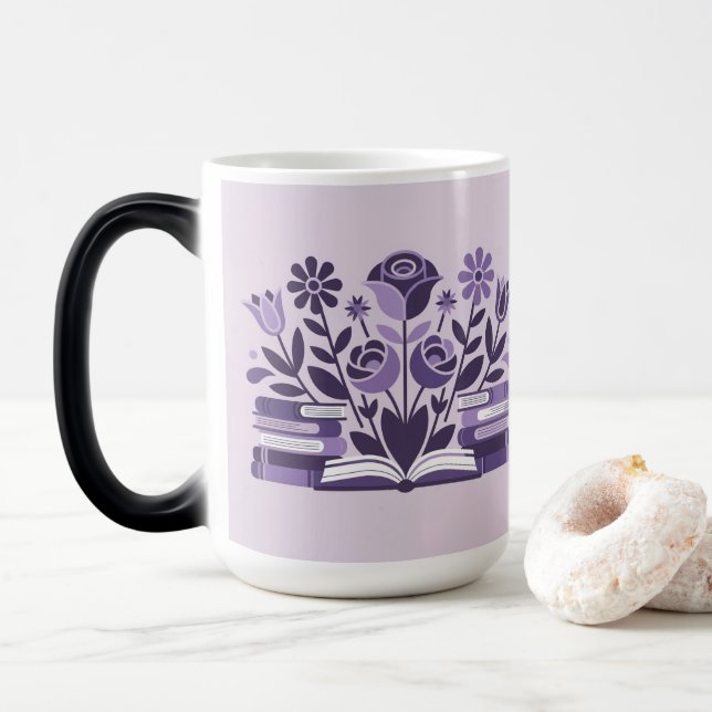 Taza Mágica Flowers Books Book Lovers Morphing Mug (Con donut)