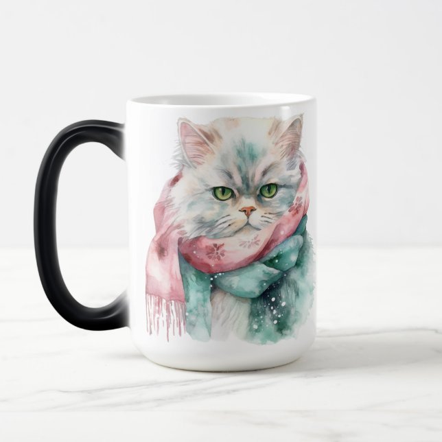 TAZA MÁGICA FLUFFET INVIERNO CAT VERDE Y GORRA AZUL SCARF (Izquierda)
