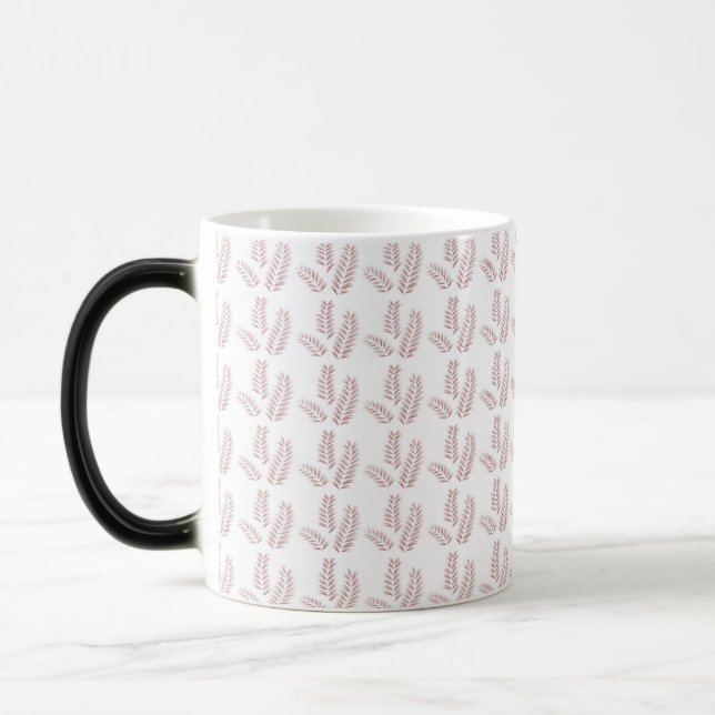 Taza Mágica fondo blanco con hojas rosadas (Izquierda)