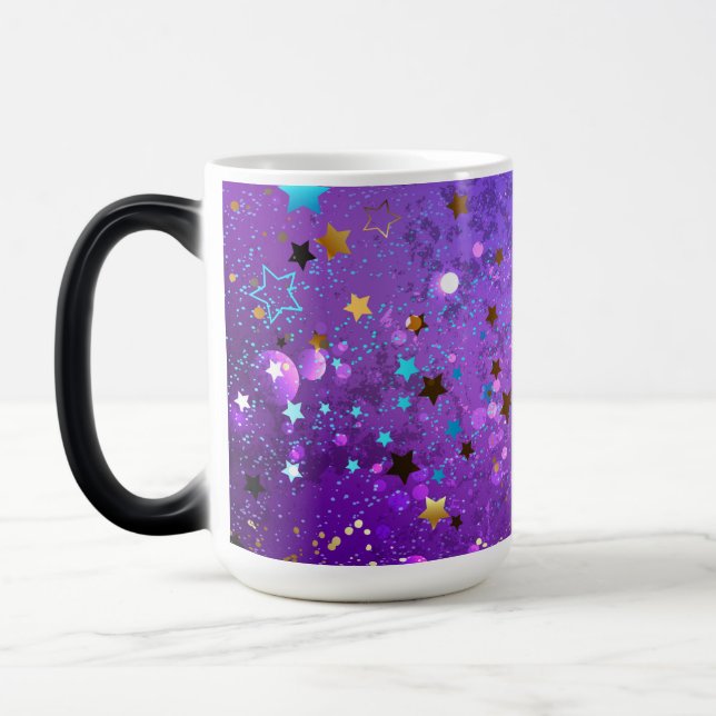 Taza Mágica Fondo de Relieve metalizado púrpura con estrellas (Izquierda)