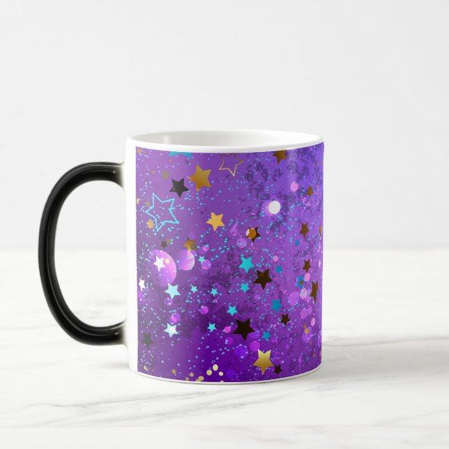 Taza Mágica Fondo de Relieve metalizado púrpura con estrellas (Izquierda)
