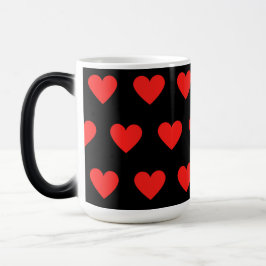 Taza Mágica Fondo negro de corazones rojos