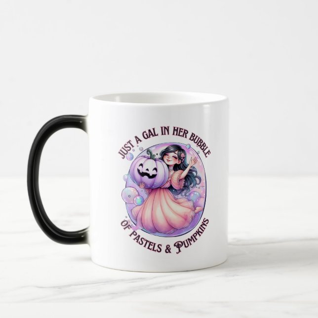 Taza Mágica Gal en su burbuja de pasteles y calabazas (Izquierda)