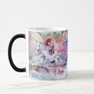 Taza Mágica Gatito de galaxia arco iris montando unicornio en 