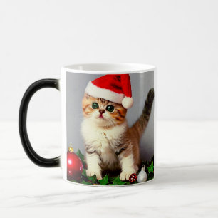 Taza Mágica Gatito vintage de Navidad en Santa Hat