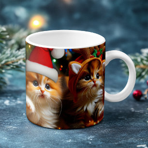 Taza Mágica Gatitos con Santa Claus y gorras de renos