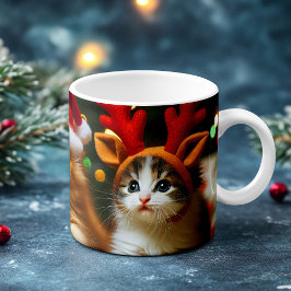 Taza Mágica Gatitos con Santa Claus y gorras de renos 2