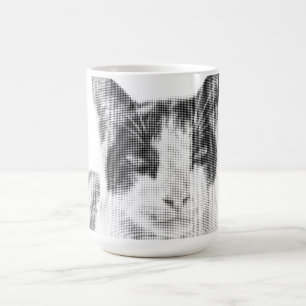 Taza Mágica Gato Calico Minimal Halftone
