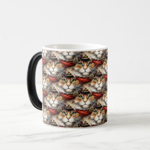 Taza Mágica Gato con diamantes de bandana roja Steampunk