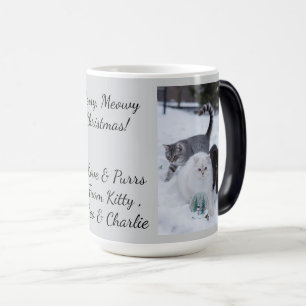 Taza Mágica Gato con globo de nieve, nombres de imagen texto,