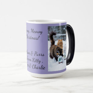 Taza Mágica Gato con globo de nieve, nombres de imagen texto, 