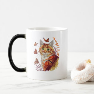 Taza Mágica Gato con mariposas monarcas