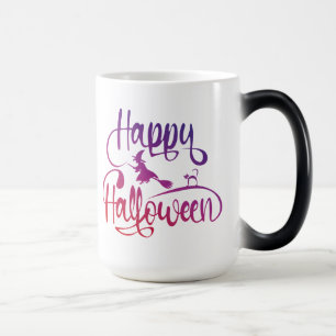 Taza Mágica Gato de bruja voladora feliz gradiente de Hallowee