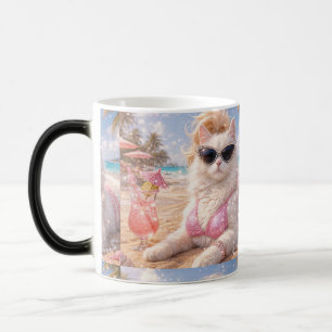 Taza Mágica Gato de playa glamuroso con gafas de sol