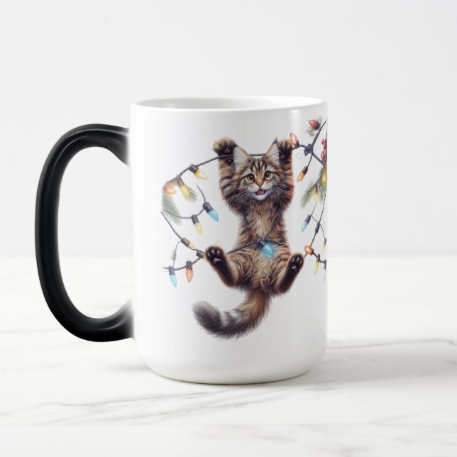TAZA MÁGICA GATO DE TABBY CUTE BROWN COLGADO DE LA LUZ (Izquierda)