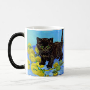 Taza Mágica Gato estilo Van Gogh con girasoles
