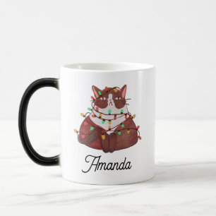 Taza Mágica Gato lindo con navidades luz mágica