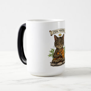 Taza Mágica Gato Maestro Zen Divertido Gato Gris Atigrado Rega