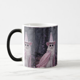 Taza Mágica Gato Mago Mágico en Capa y Sombrero Rosa Brillante