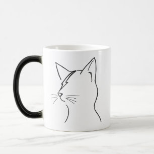 Taza Mágica Gato Minimalista Perno Relámpago Arte de Línea Mod