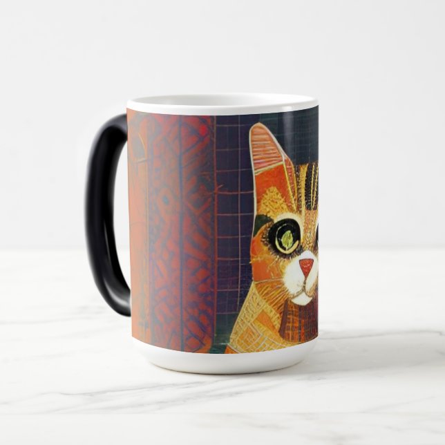 Taza Mágica Gato mosaico marroquí retrato artístico abstracto (Anverso izquierdo)