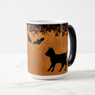 Taza Mágica Gato negro con murciélago, Feliz Halloween