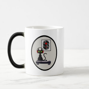 Taza Mágica Gato negro de mediados del siglo con auriculares