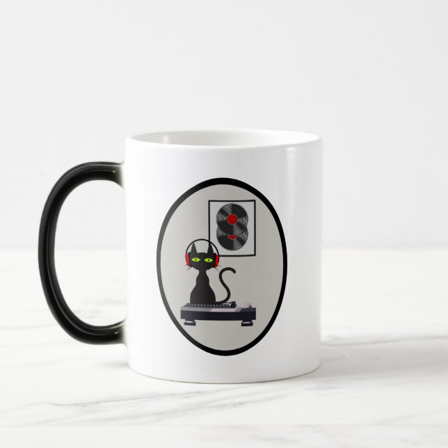 Taza Mágica Gato negro de mediados del siglo con auriculares (Izquierda)
