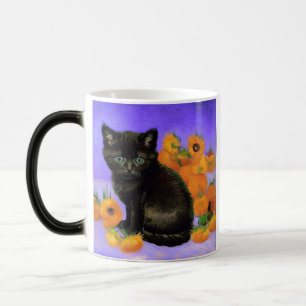Taza Mágica Gato negro de Van Gogh con girasoles