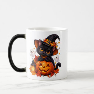 Taza Mágica Gato negro lindo de Halloween Calabaza Cambio de c
