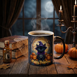 Taza Mágica Gato negro Whimsigoth Runas Algiz Magia de Hallowe