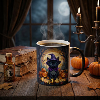 Taza Mágica Gato negro Whimsigoth Runas Algiz Magia de Hallowe