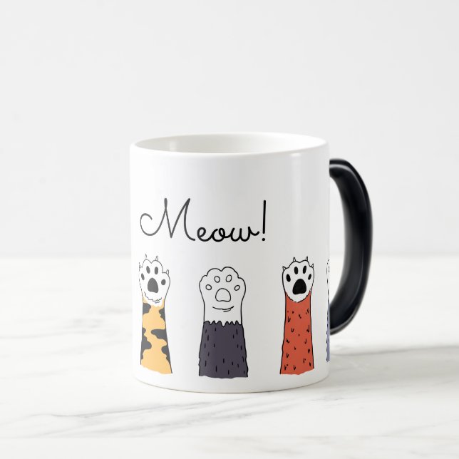 Taza Mágica Gato Paws Black White Brown Meow Pet Avers (Anverso derecho)