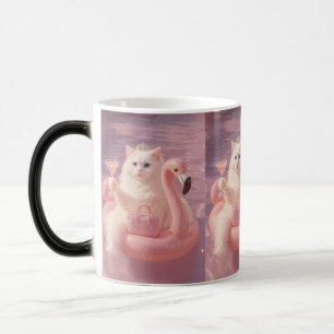 Taza Mágica Gato Princesa de Lujo en Flotador de Flamenco Rosa